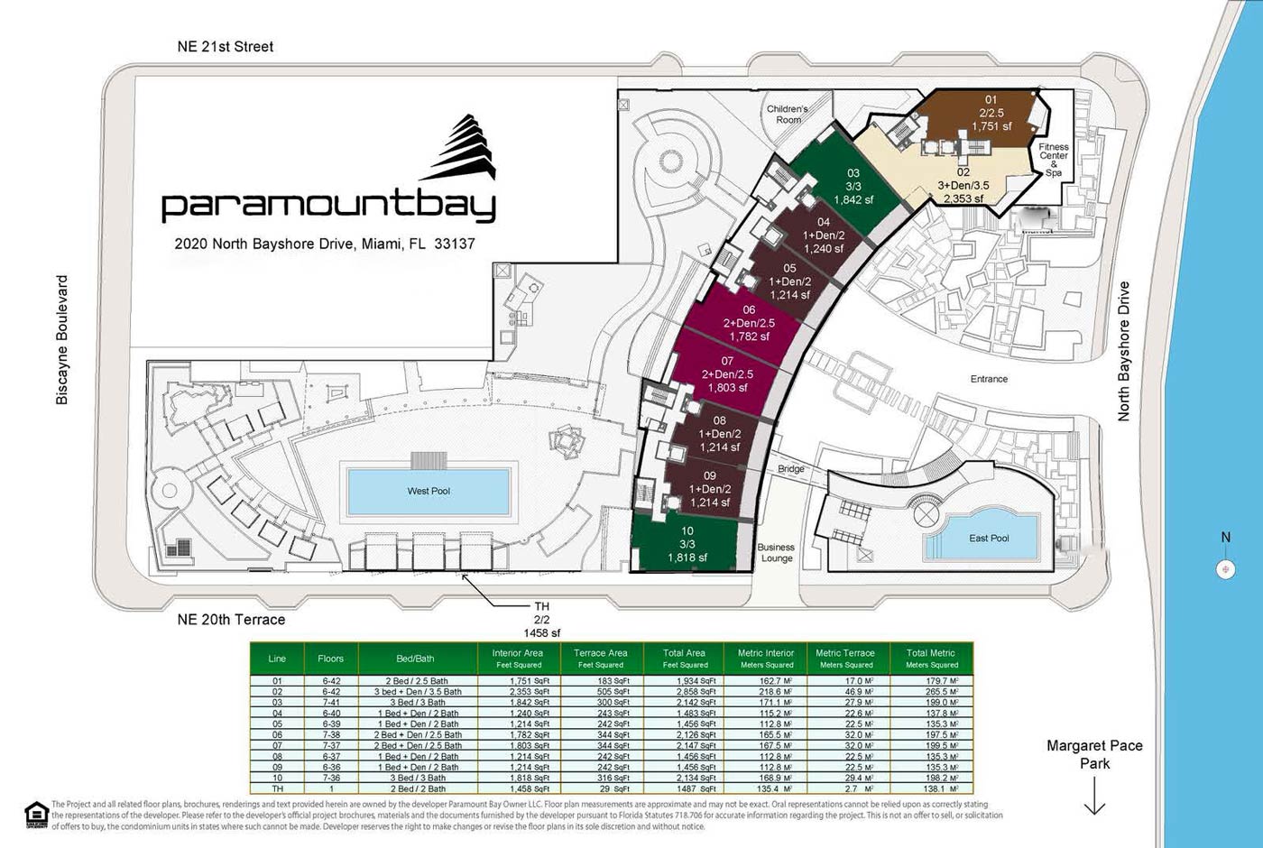Paramount Bay Miami Unit and Common Area Layout